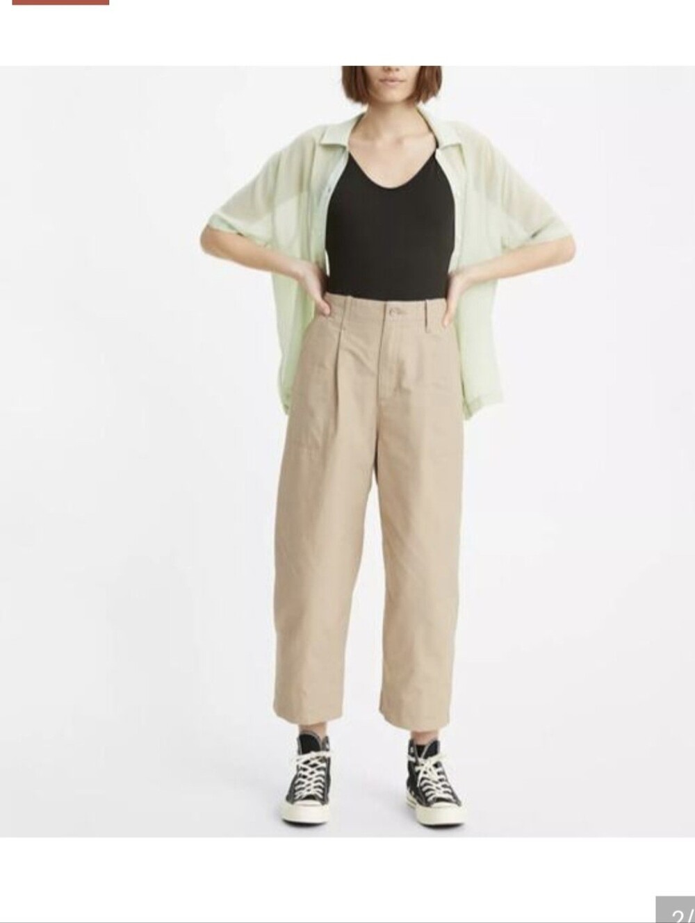 Levis Utility Crop Pant High Rise Pleated Balloon Leg Relaxed Loose Size 26 Tan